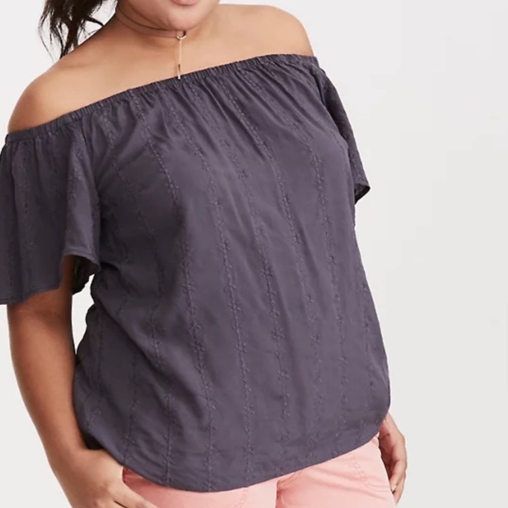 Torrid Embroidered Off Shoulder Top